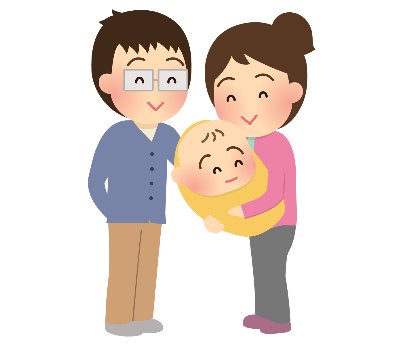 赤ちゃんを抱っこして微笑む夫婦