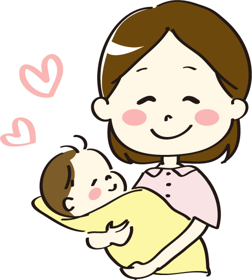 赤ちゃんを笑顔で抱っこするママ